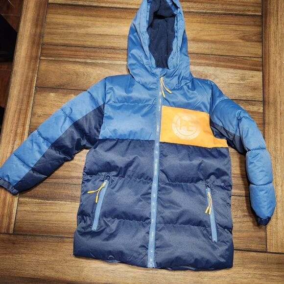 Perry Ellis Boy Heavy Coat W/Hood Navy & Gold 6